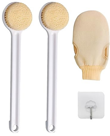 FRXAEZTG Set Spazzola Doccia con Manico Lungo e Asciugamano,2 PCS Spazzola Schiena per Schiena, Massaggio e Schiuma,L'esfoliazione Della Schiena