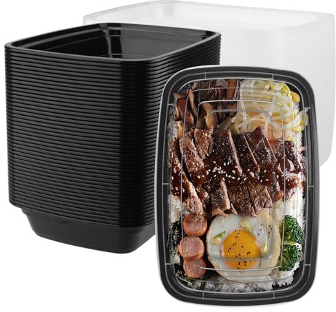 ZOENHOU Lot de 50 Boîtes alimentaires en plastique de 750 ml avec couvercle, 1 compartiment, pour préparation des repas, Compatibles Micro ondes, lave-vaisselle et congélateur