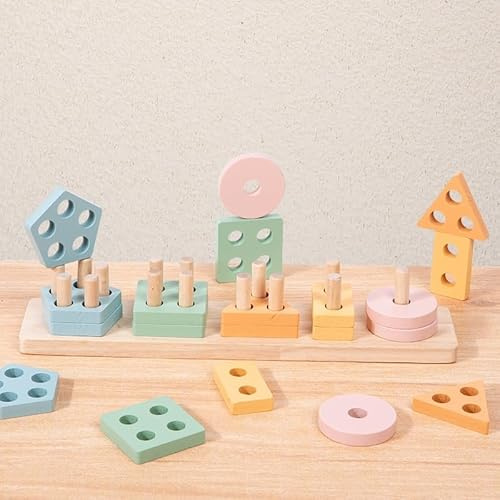 Gioco Plug in Legno Montessori da 1 2 3 Anni - Incastro per Bambini Macaron - Giocattoli Impilabili e Abbinabili - Baby Geometric Building Block Toy