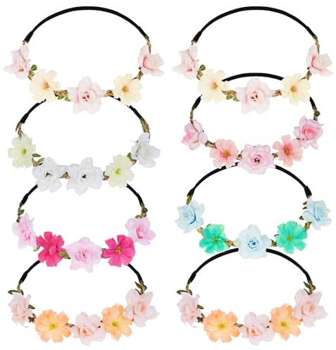 Werownsgso Pack von 8 Blumenkranz Haare,Blume Krone Stirnband,Blumenkranz Haare Kinder,Blume Kette Haar Stirnband für Frauen, Mädchen, Braut, Brautjungfern, Hochzeit, Party, Geburtstag