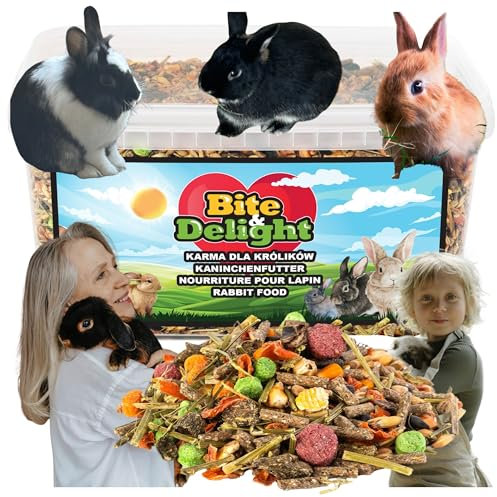 Bite & Delight Kaninchenfutter - Strukturmüsli - Hasenfutter für Zwergkaninchen - Förderung der Verdauung, ohne Zusatz von Zucker und Getreide - Strukturfutter mit Kräuter - 1000 ml 0,6kg