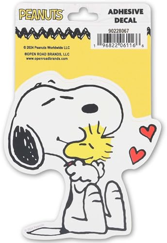 Peanuts Snoopy and Woodstock Hug Adhesive Vinyl Decal - Cute Snoopy Sticker for Car, Window or Laptop