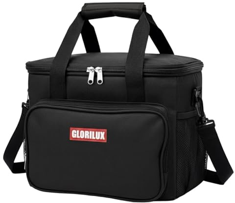 GLORILUX Cool Bag 15L Insulated Lunch Bag for Men/Women – 600D Oxford Fabric - Food Grade PEVA Foil - Fits 24 Cans – Cooler Bags for Work, Office, School, Picnic, Beach and Outdoor – Leakproof (BLACK)