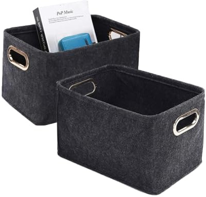 Kaizuca 2 styck filtkorg, förvaringskorgar, babykorgar med handtag, för kläder, handdukar, toalettartiklar, böcker (svart)