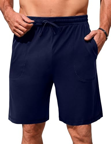 Aseniza Pantaloncini Uomo Estivi Pantaloncini Tuta Uomo Cotone Pantaloni Corti Sportivi Shorts Bermuda Casual Larghi Jogging Navy Blu M