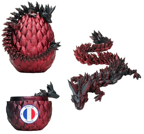 Drago Articolato & Uovo di Drago Stampato in 3D - Decorazione per Universo Fantastico/Fidget Toy Idea Regalo Unica Decorazione per la Casa Camera Salotto Bambini Figura Kawaii (Rosso Nero)