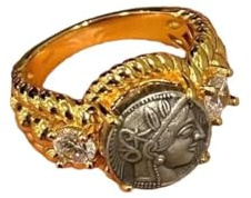 DYFUHO Myth Goddess Athena Coin Ring,Greek Myth Goddess Dainty Cubic Zirconia Ring,Open Ring
