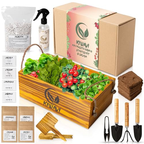 Kiwavi Mini Huerto Urbano Interior y Exterior - Kit de Cultivo con Semillas de Tomate Cherry, Canónigos, Rúcula y Rábanos | Plantas Naturales | Semillas Huerto Fácil y Ecológico