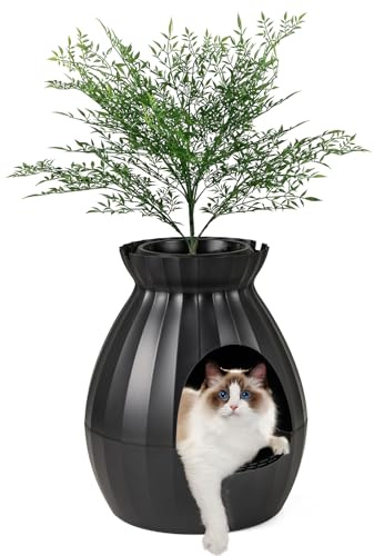COSTWAY Lettiera per Gatti Smart con Rimozione Elettronica degli Odori e Sterilizzazione, Pianta Finta, Ciottoli, Tenda per la Porta, Paletta, Adatta per Gatti Grandi e Cuccioli (Nero)