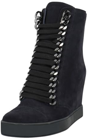 FSJ Women Wedge Heel Platform Ankle Boots Chain Lace-up Chunky Combat Booties Round Toe Pumps Zipper Fashion Sneakers Size 10 Black Suede