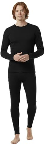 BestSale247 Set di biancheria intima termica da uomo in lana merino (camicia + pantaloni), calda biancheria intima invernale da sci, lana merino, Nero , M