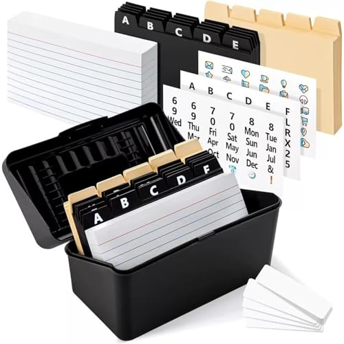 Receptkortbox set med avdelare, indexkorthållare med klistermärken och etiketter för hem- och kontorsanvändning