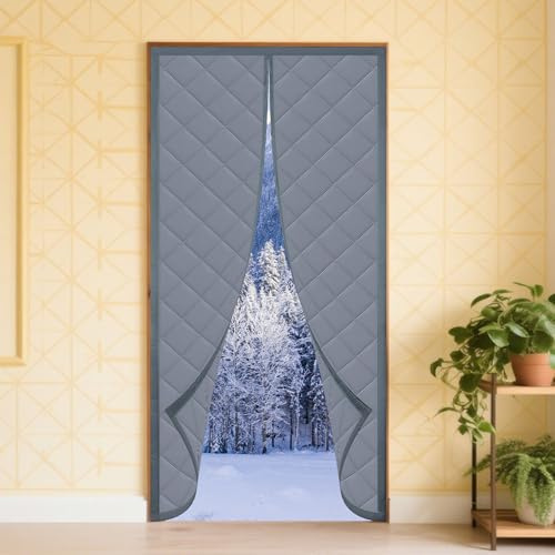 Isolation Thermique Porte 65 x 197 cm Anti Froid et Chaleur Magnétique Rideau de Porte Fermeture Automatique pour Portes de Cave, Balcon et Terrasse, gris argenté