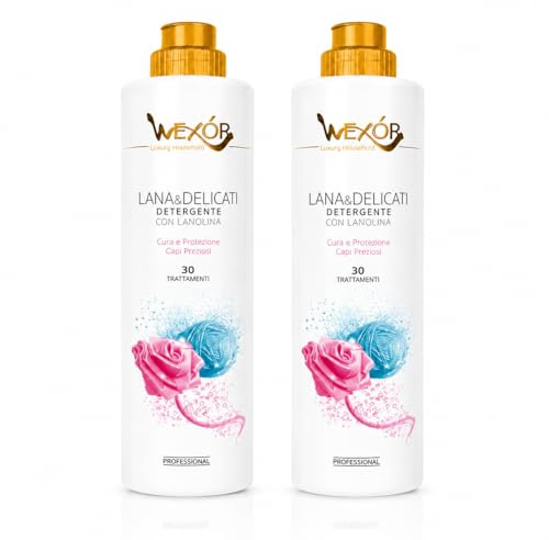 Lana & Delicati Detergente con Lanolina WEXÓR – Detersivo Professionale per Lana e Tessuti Delicati – Formula Concentrata Protezione Fibre – 30 Trattamenti - 2 Unita da 750ml