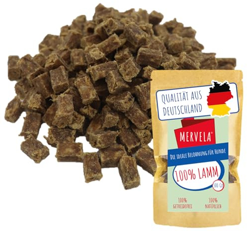 MERVELA® Cubes d'agneau à mâcher de qualité supérieure pour chiens - 500 g - Idéal comme friandise d'entraînement - 100 % viande d'agneau naturelle - Hypoallergénique pour chiens sensibles - Fabriqué