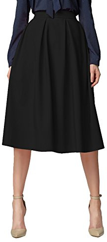 Urban GoCo Donna Vintage Vita Alta Pieghe a Campana Gonna Linea A con Tasche Midi Gonna Longuette Nero S