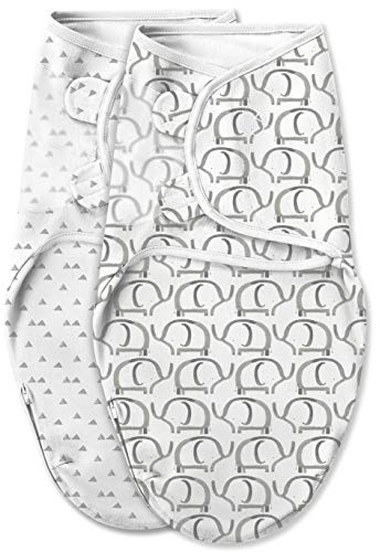 SwaddleMe Luxe Easy Change Swaddle, Ellie Elephant/Triangle Grey, Small/Medium (0-3 Months)