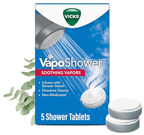 Vicks VapoShower, Shower Tablet, Shower Bomb, Aromatherapy Vapors, Eucaplytus & Menthol, Soothing Non-Medicated Vapor Steam, 5ct