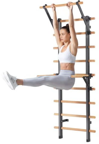 DHT Swedish Ladder, Wall Bars, Stall Bar Suspension Trainer with 9 Strategic Rods, for Fitness Home, Gym, School, Clinics and Gymnastics
