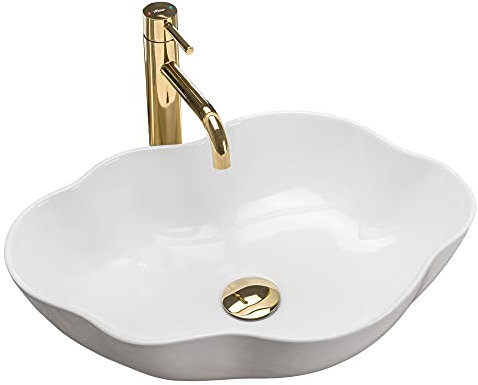Rea Waschbecken Waschtisch Aufsatzwaschbecken Keramik Hochglanz Handwaschbecken Aufsatz Waschschale Perle Design Weiß 37x51