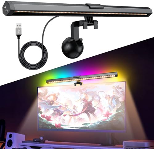COLORLAM Glare-Free Computer Light with 3 Modes 15Colors RGB Backlight LED Monitor Light Bar Dimmable Screen Lamp USB Powered Computer Monitor Lamp for Home Office
