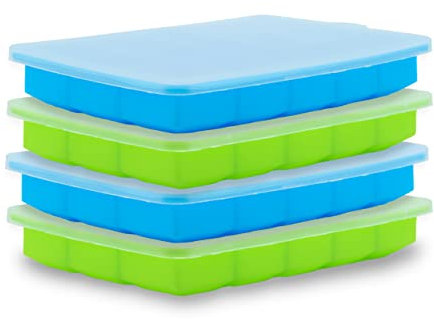 Lifestyle Stampi cubetti Ghiaccio Silicone senza BPA, Set da 4, Con Coperchio Innovativi Pratici e Resistenti, Per Freezer, Cocktail e Bevande