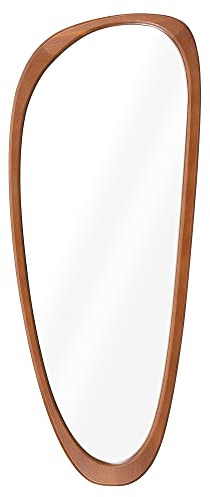 Navaris Asymmetrisk väggspegel med träram – dekorativ spegel 60 x 24,5 cm – badrumsspegel korridor WC – väggdekoration badrum – dekorativ hängspegel