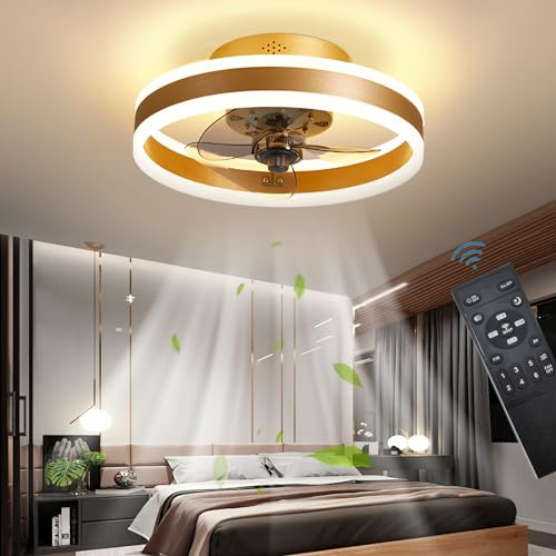 OMGPFR Reversible Plafonnier Ventilateur Silencieux Telecommande 6 Vitesses Chambre Ventilateur de Plafond avec Lumiere Moderne Salon 24W Dimmable LED Ventilateur de Plafond, Or 40CM