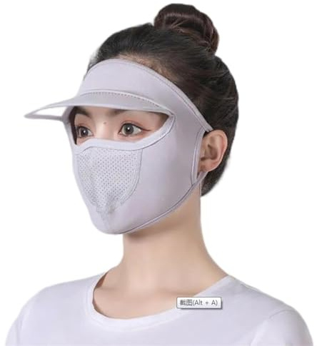 xbuk Ice Silk Full Face Mask,Sun Hats for Women UV Protection Breathable Thin,Sun Shade Hats for Women Ponytail Summer Cycling Outdoor Grey