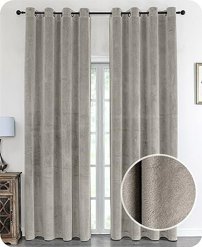 Samt Vorhang Ösen Verdunkelung Gardine Velvet Blickdicht, 300x245 cm (Breite 300 cm, Höhe 245 cm, Taupe)