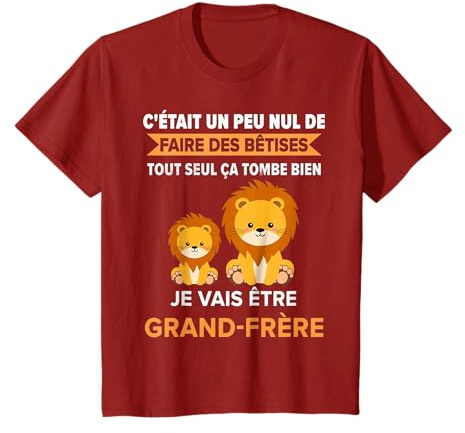 Enfant Futur Grand Frère 2026 Drôle Annonce Lion Bêtises T-Shirt