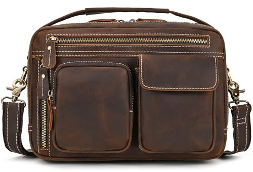 newsbirds Herren Echtleder Umhängetasche Retro Messenger Casual Business Handtasche Umhängetaschen | Aktentasche aus echtem Büffelleder, 9507 Braun
