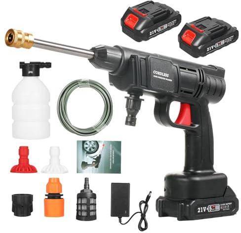 Idropulitrice Portatile,350 PSI Idropulitrice Pulitore Portatile Senza Fili con Tubo da 5m,IIdropulitrice Portatile con 2 Batterie, Lunga Durata, per Irrigazione, Pulizia, Automobili, Paviment