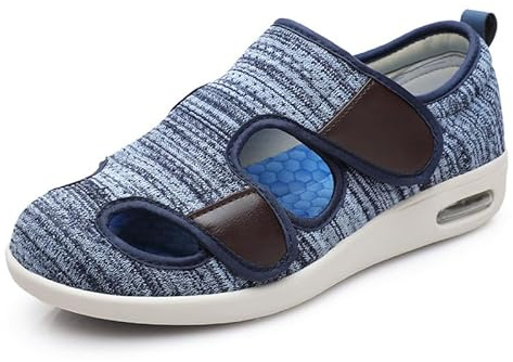 ALAMG Scarpe estive Unisex per diabetici - Extra Larghe, Traspiranti e Leggere, perfette per Anziani con gonfiore ai Piedi o borsite,Blu1,47