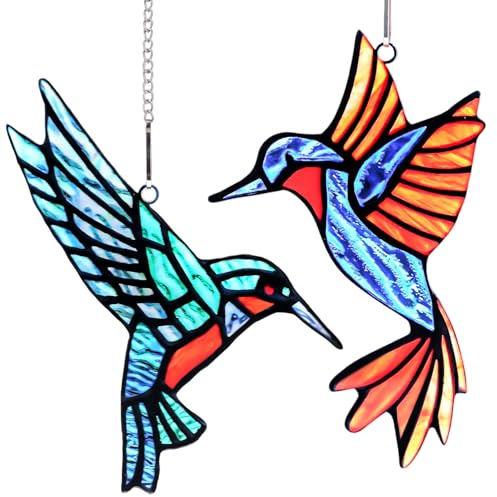 2 Pcs Hummingbird Light Catchers Stained Glass Bird Suncatcher Hanging Window Window Decoration Bird Lover