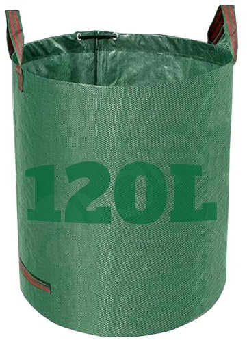 Dihl 120 Litre Heavy Duty Garden Waste Bags, Reusable Rubbish Sacks with Upper and Side Handles, 45cm x 76 cm, Green, Woven Polypropylene. For Waste, Grass, Leaves and More