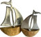 khevga Maritime Deko Segelboot 2er Set aus Mangoholz & Metall | Rustikale Deko für Wohnzimmer & Badezimmer | 10x14 & 13x18 cm