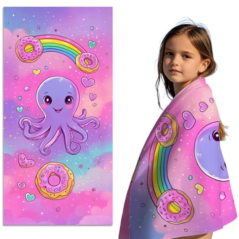 Rowjoy Asciugamano da spiaggia per bambini, 60 x 120 cm, in microfibra, senza sabbia, ad asciugatura rapida, per viaggi, nuoto, per bambini (viola-#BZY)