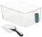 CUCUFA Ice Bin for Freezer with Scoop, Clear Plastic Storage Bin with Scoop, Clear Storage Bucket for Home, Plastic Freezer Ice with Pull out Handle