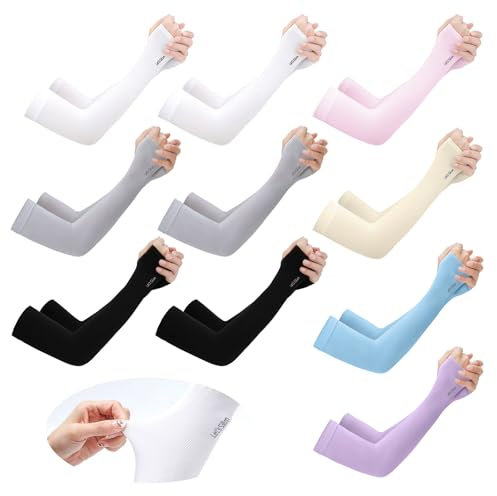 SAIIURV 10 Pairs UV Sun Protection Arm Sleeves for Men Women Compression Outdoor Sports Cooling Sleeves Summer Sunblock Arm Cover for Driving, Golfing, Fishing, Cycling, Hiking, Running (10 Pairs)