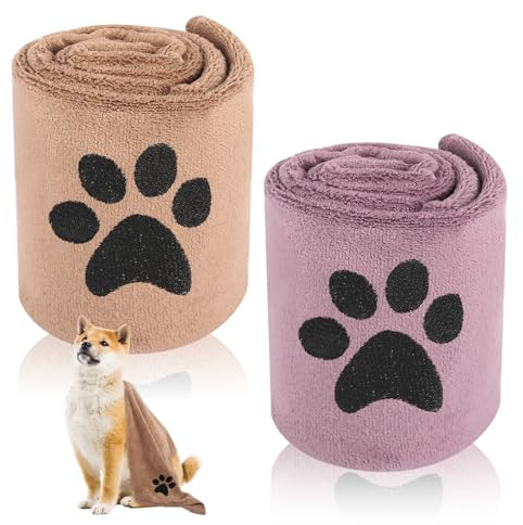 GFUEIGJ 2 Pièces Serviette Chien 75 x 35 CM Serviettes de Luxe Ultra Absorbantes pour Chien Serviete Chien Super Absorbante pour Animaux pour Chats（Violet, Brun）
