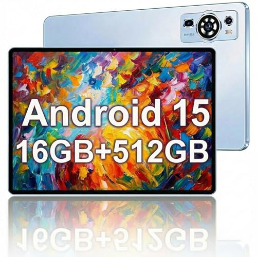 UXD Android 15 Tablet 10 Zoll mit Tastatur Maus, 16GB RAM 512GB ROM, Octa-Core, 4G LTE Dual SIM WiFi 6, 8000mAh Akku, GPS, 2 in 1 Tablet PC Set mit Hülle Stift für Schule Studium Gaming