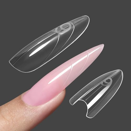 FREEORR 240Pcs Sandwich Nail Forms, 15 Sizes Nail Extensions Dual Forms for Large Wider Normal Petite Beds, Almonds Reusable Plastic Mold Plastic for Salon Manicure Art