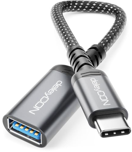deleyCON USB-C till USB-Adapter 10 Gbps OTG - USB-C-Hane till USB-A-Hona (Kabel) för iPhone 17/16/15 Air Pro Max, Galaxy S25/S24/S23, A56, A16, Surfplatta, MacBook, iMac, iPad, Notebook m.m.