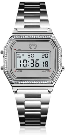 MARLION JEWELS Reloj Digital Mujer Plateado Vintage - Acero Inoxidable, Resistente al Agua 3ATM, Maquinaria Cuarzo - Reloj Pulsera Mujer Estilo Retro, Regalo Mujer