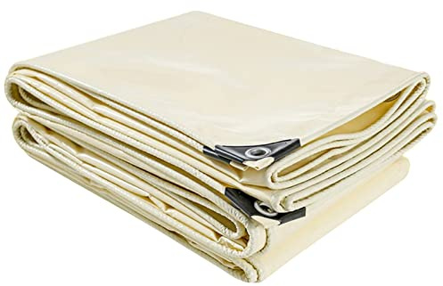 LWJQRSP Heavy Duty Tarpaulin 100% Waterproof Tarp Cover 500g/㎡ Beige Multi-Purpose for Kennels Chicken Coop Hay Log Pile Outdoor Protection Ground Sheet (Size : 3X)