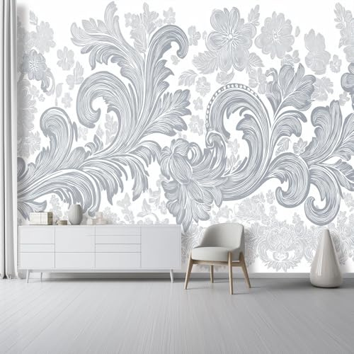 Papel Tapiz Fotográfico Minimalista Con Motivos Florales Pintado A Mano Papel Pintado Murales Póster Gris Fotográfico Para Dormitorio Salón Tv Pared 400 x 280 cm