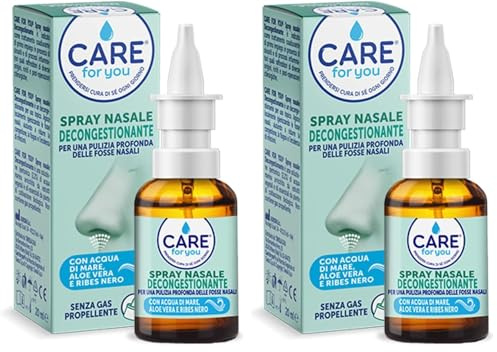 CARE for You, Spray Nasale Decongestionante - per una Pulizia Profonda delle Fosse Nasali, Lavaggio Nasale, Efficace per Raffreddori e Sinusiti, Soluzione Ipertonica, 20 ml (Confezione da 2)