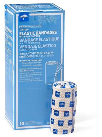 Medline Matrix Wrap Elastic Bandage with Hook and Loop Closure, Non-Sterile, 4 x 5 yd, White/Beige (Pack of 10)