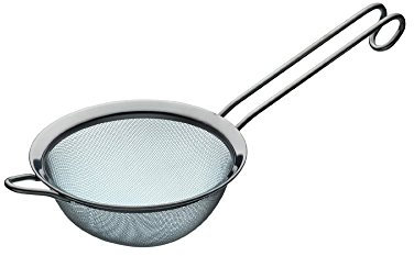 MasterClass Tamiz de malla fina, acero inoxidable, borde pulido y práctico recipiente redondo con asa de gancho, 20,5 cm (8), con etiqueta